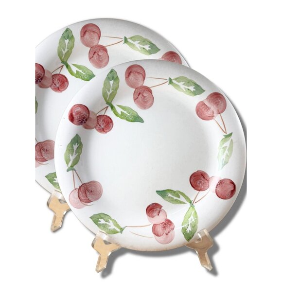 Set of 2 Gibson Cherry Dinner Plates – 10 5/8" Fruit Motif – Farmhouse Kitchen - Picture 2 of 3